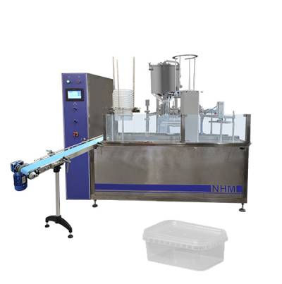 MACHINE AUTOMATIQUE LINÉAIRE D’EMBALLAGE DE PRODUITS LIQUIDES ET VISQUEUX EN BARQUETTES  RECTANGULAIRES ATM-2P